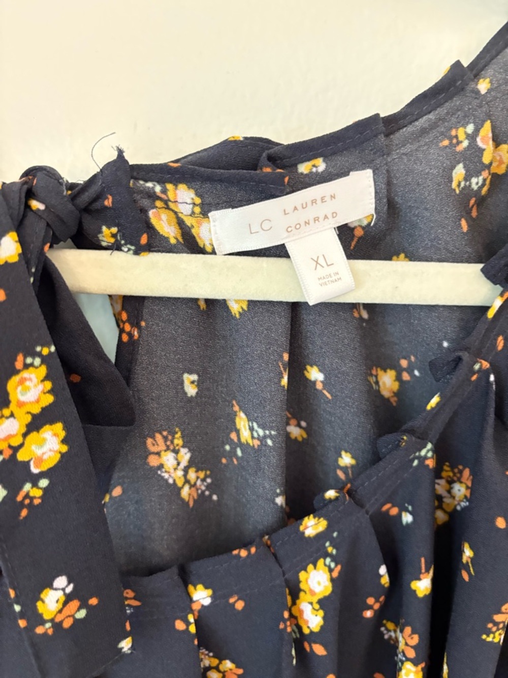 LC Lauren Conrad Navy Dress with Yellow Floral Print and Tie Waist - Picture 3 of 6